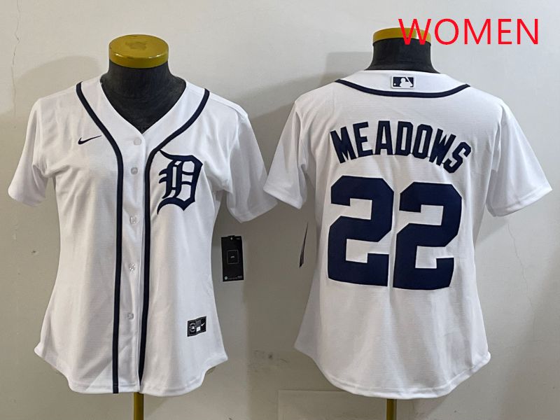 Women Detroit Tigers #22 Meadows White Game 2025 Nike MLB Jersey style 2